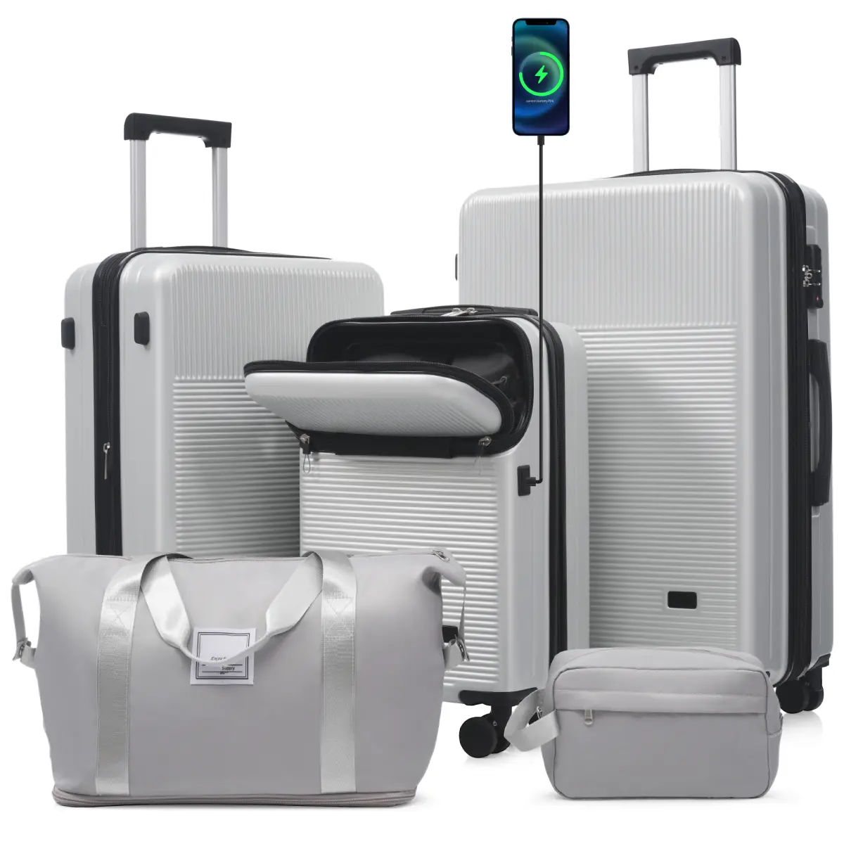 5-piece set of semi open luggage, 20 inch boarding+24/28 inch checked in double rotating wheels, silent USB interface, TSA lock, anti-theft, super practical, hard shell, resistant to falls and scratches, perfect for travel and business trips