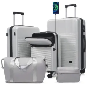 5-piece set of semi open luggage, 20 inch boarding+24/28 inch checked in double rotating wheels, silent USB interface, TSA lock, anti-theft, super practical, hard shell, resistant to falls and scratches, perfect for travel and business trips