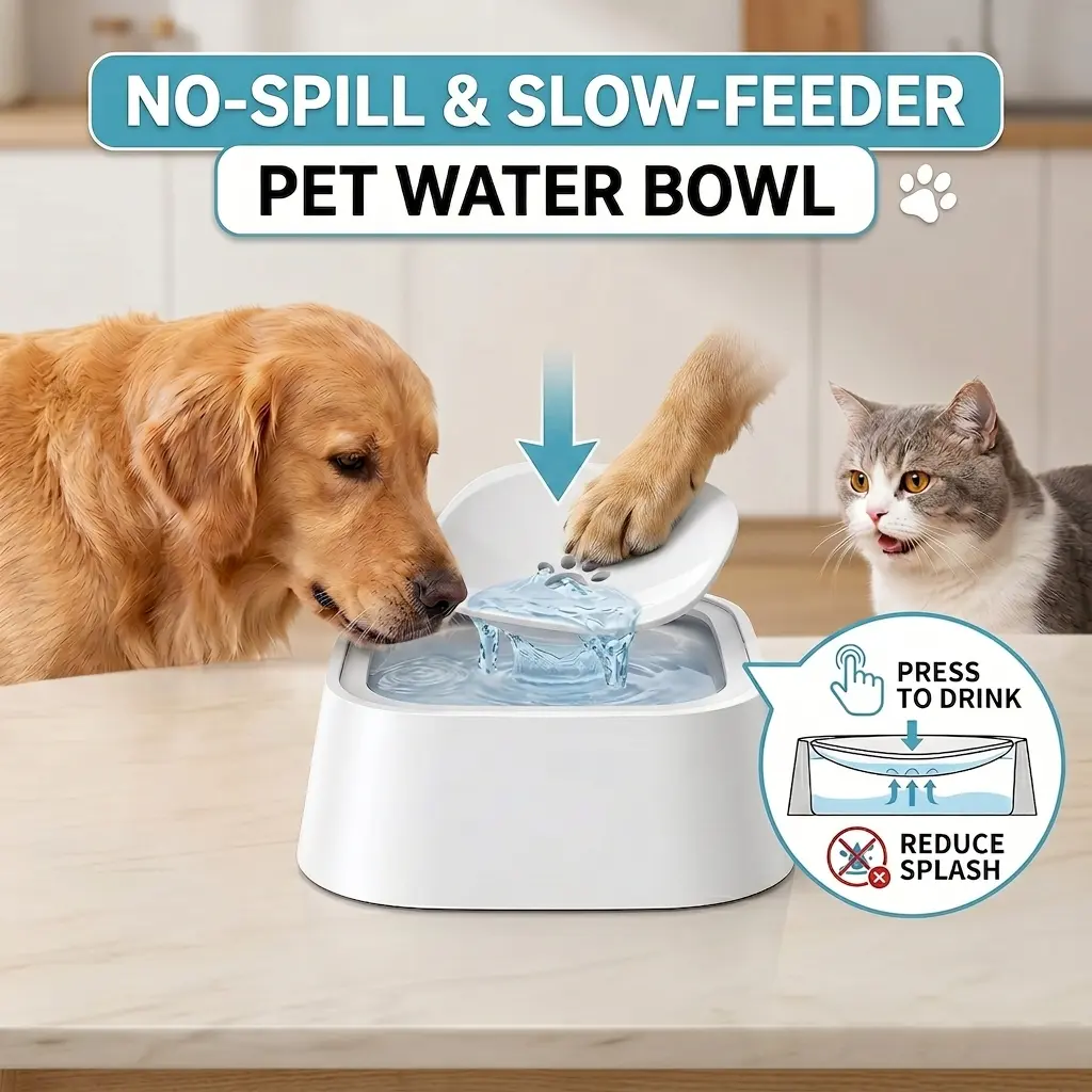 Pet Water Bowl Slow-Sip No Spill No Bloating slobber stopper water bowl Large Capacity pet  supplies messy drinker smart