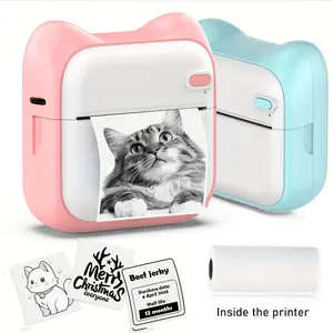 Mini HD printer portable sticker label Printer pocket thermal printer with paper for student note inkless printing