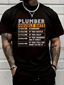 100% Cotton Plumber Hourly Rate Price Chart Funny Plumber Gift Plumbing T-Shirt Women's Men's Graphic Tee Crew Neck summer vacation Tops