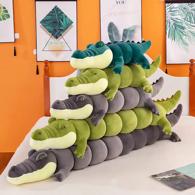 Unisex Realistic Segmented Crocodile Plush Toy - Decorative, Fluffy, Huggable Toy with 4-way Stretch, Easy to Remove and Wash, Soft Bounce Hug Pillow for 12+ Kids Sleep Comfort Doll
