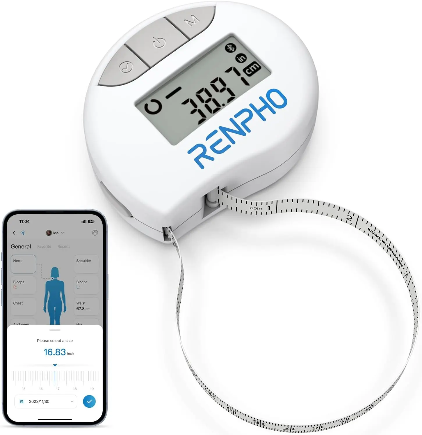 Smart Body Measuring Tape Bluetooth App Sync 60 Inch Retractable Measuring Tape Body Tape Measure Digital Weight Loss Fitness Body Composition Tracker Waist Hip Bust Arm Multi Metric Tracking Gym Accessory Workout Gift Tool