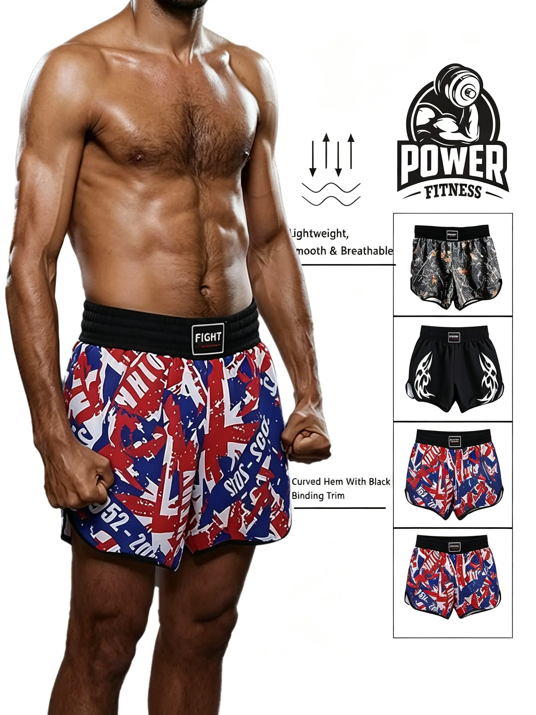 Men’s Printed Shorts — Loose Fit, Stretch Fabric, Wide Waistband, Breathable; Ideal for Combat/Muay Thai Training, Sparring, Fitness, and Martial Arts; Lightweight Design with Multiple Pattern Options