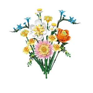 620PCS Victoria Summer Wooden Building Block Flower Plants Bouquet Simulated Rose Decoration Home Assembly Toy Puzzle Toy Holiday Gift Creative Building Block Tabletop Decor Ornament Perfect Gift for Friends and Lovers Wooden Model Kit