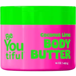 BeYoutiful Coconut Lime Body Butter for Dry Skin, Vitamin E, Coconut Oil & Shea Butter, Cruelty Free Hydrating Moisturizer for Kids & Teens, 16 oz