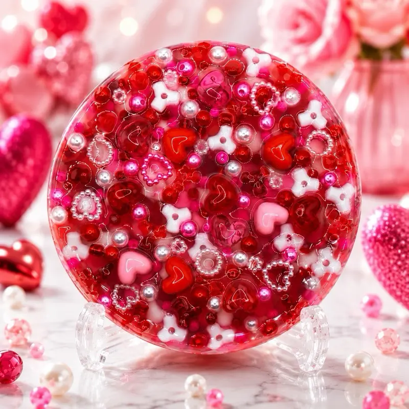 Red Hearts Silicone Picky Pad ADHD Fidget Toy for Skin Picking Hair Pulling Stress Relief Anxiety Fidgets Soft Squishy Relaxation Stick Solution 4x4-inch Compact Portable Valentine's Day Gift