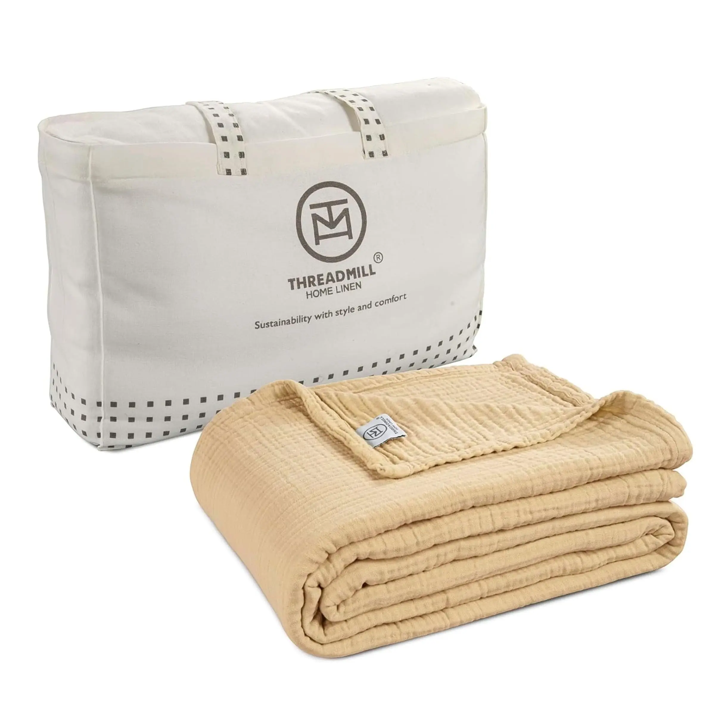Threadmill Home Linen 4-Layer 100% Cotton Gauze Blanket - Lightweight, Breathable, Cozy Aesthetic Bedding for Couch