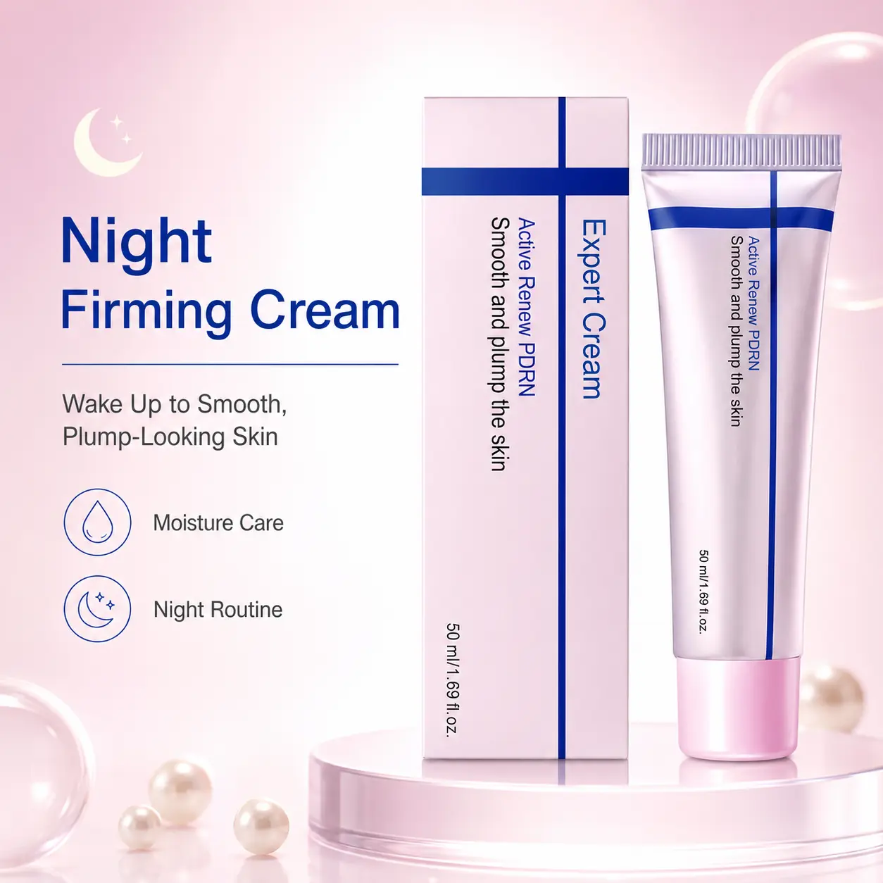 Expert Cream PDRN Firming Night Cream, Hydrating Face Moisturizer for Smooth & Plump-Looking Skin, Overnight Moisture Care, Lightweight Korean Skincare Night Routine, 50ml / 1.69 fl oz