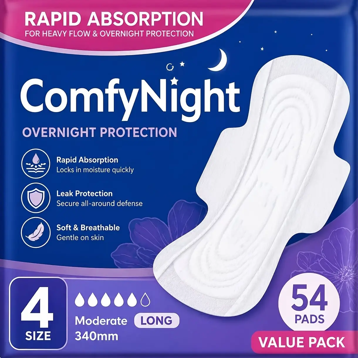 120Count/54 Count SHD Discreet Adult Incontinence Pads for Women, Moderate Absorbency, Long Length, Postpartum Pads