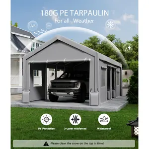 Car Ports 12x20 Heavy Duty, Heavy Duty Carport Replacement Canopy Cover 13x20ft, Waterproof 12x20 Carport Top Cover, Uv Resistant Canopy Tent for Portable Garage, Khaki