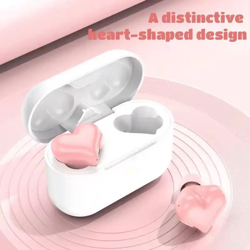 Women's Stylish Heart-Shaped Wireless In-Ear Bluetooth 5.3 Headphones, HiFi Audio Portable Cord-Free Earbuds, Festive & Party Accessory Gift