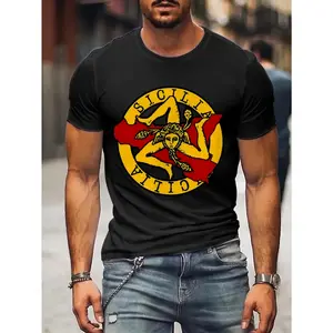 Men's Sicily Graphic T-Shirt 100% Cotton Bold Sicilian Geometric Print All-Season Regular Fit Tee Up to 3XL