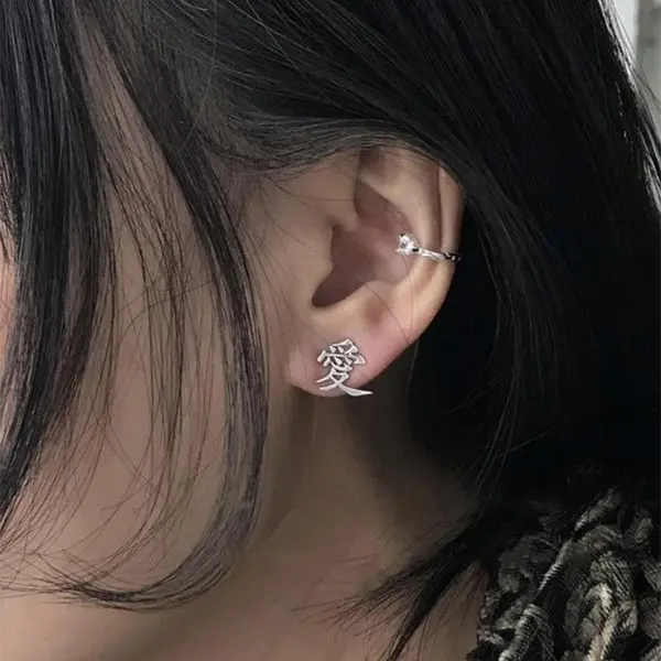 UURiel Gaara Theme Artificial Gemstone Earrings - Anime Jewelry with Kanji Motif, Gemstone Accents, Streetwear Vibe for Japanese Streetwear Enthusiasts