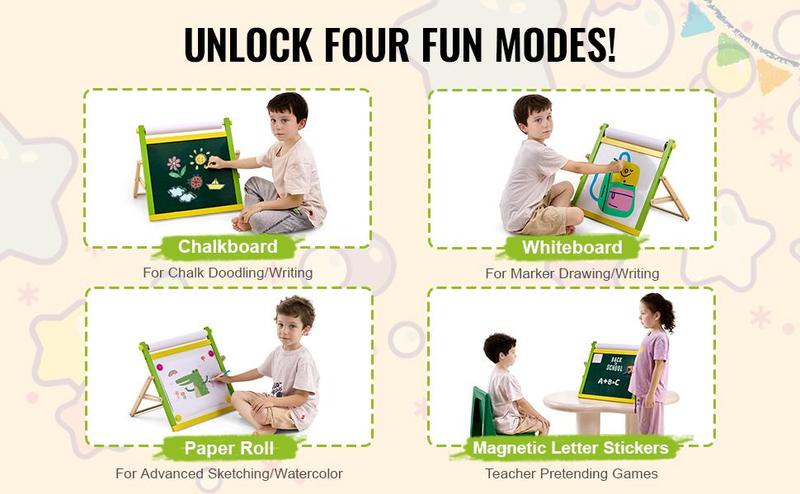 SucceBuy Children Magnetic Drawing Board 3-in-1 Double-Sided Wooden Kids Art Easel with Painting Accessories for Boys Girls Toys