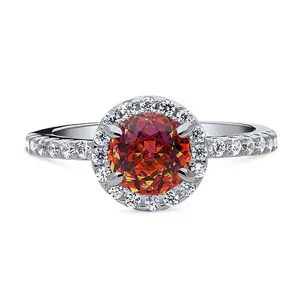 Halo Kaleidoscope Red Orange CZ Ring in Sterling Silver