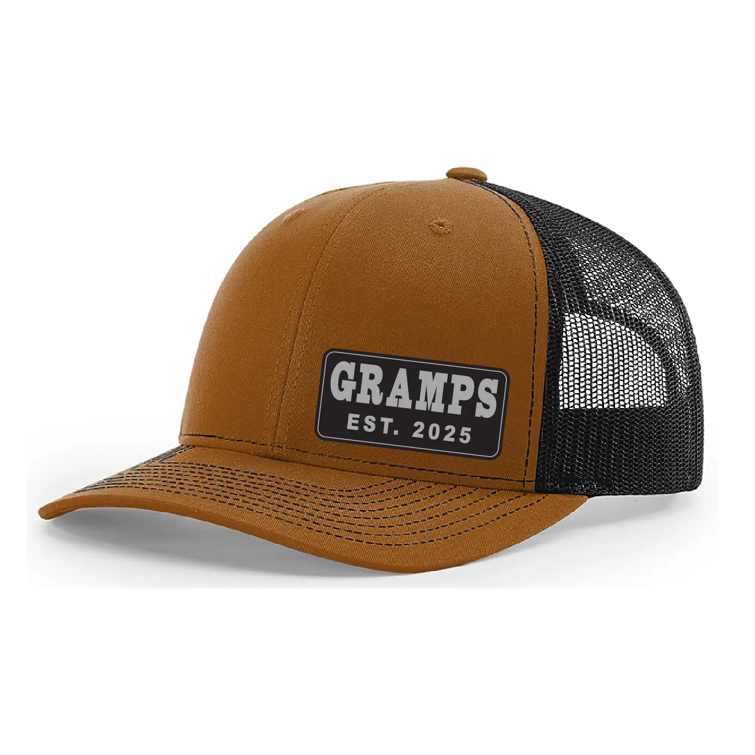 Gramps Est 2025 Hat, Custom Grandfather Gramps Trucker Cap, Leather Patch Hat for Gramps, Father's Day Gift Idea