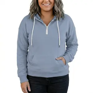 Women's Plus Size Comfy Basic Hoodies - Quarter Zip-Up, Adjustable Drawstring, Lightweight Long Sleeve Pullover Tops with Kangaroo Pocket, 1X-4X