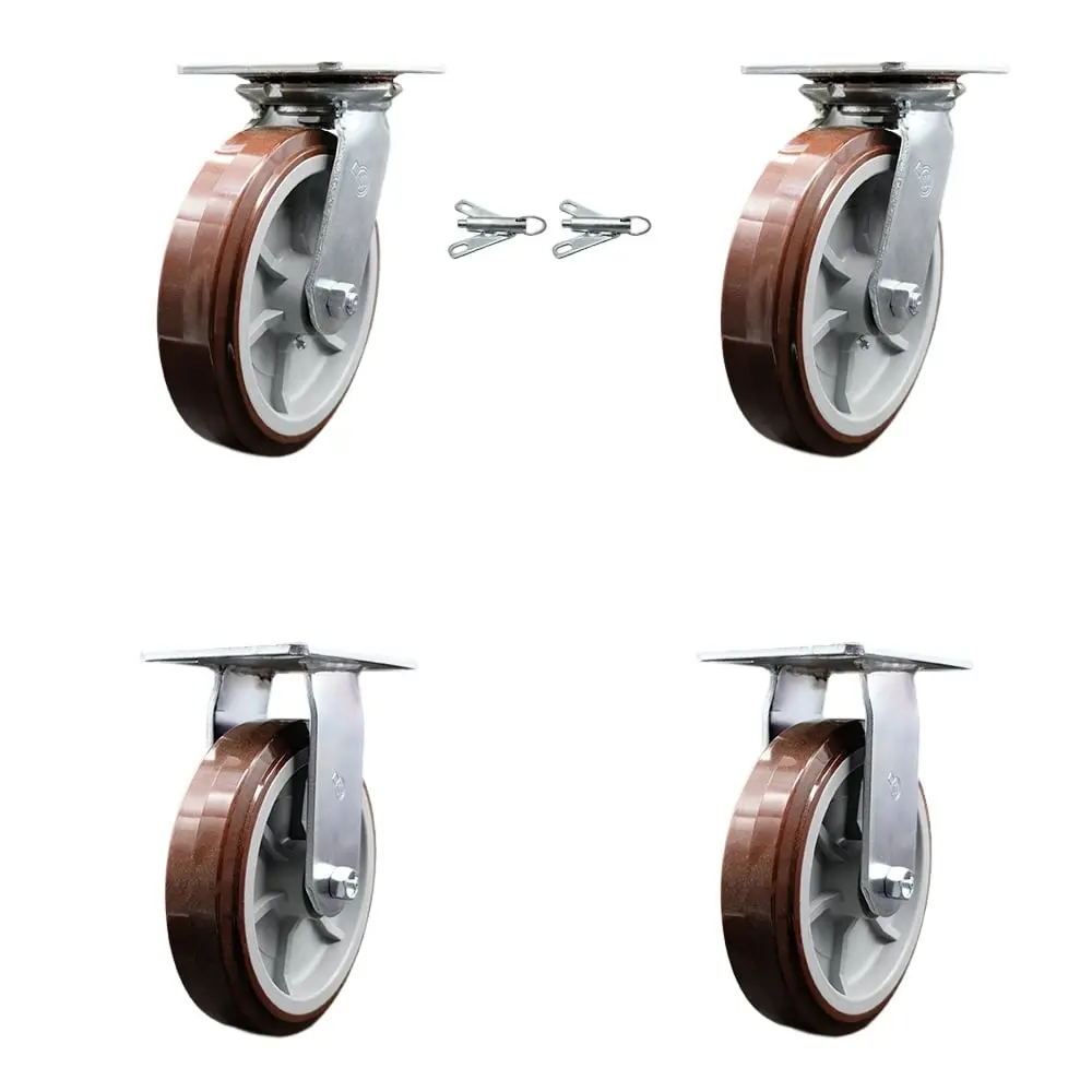 Service Caster SCC-35S820-PPUR-BSL-2-R-2 Heavy Duty Large Top Plate Polyurethane on Polyolefin Swivel Caster with 8 x 2 in. Maroon Wheels - 4000 lbs Total Capacity - Set of 4