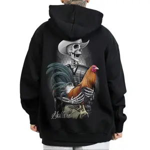 David Gonzales Gallero Rooster Skeleton Rancher Graphic Hoodie Oversized Outfits Casual, Chicanos Clothing, Cholo Clothes Mexican Style, Digital Print for Outdoor  Loose Womenswear Fabric Sweatshirts Unisex Tops