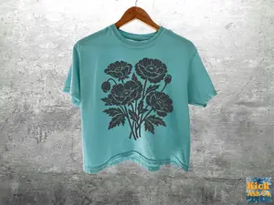Boho Floral Graphic Tees For Women, Comfort Colors Crop Top Boxy Tee T-shirt