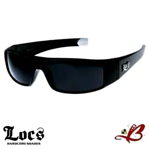 LOCS Glossy/Matte Black Full Rim Frame Rectangle Slim Flat Top Wrap Mens Womens Biker Gangster Lowrider Sunglasses OG Gangsta Hardcore Shades tiktok shop
