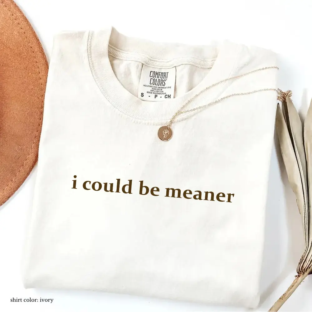Comfort Colors I Could Be Meaner T-Shirt, Funny Sarcastic Quote Crewneck, Trendy Humor Graphic Top for Women - HARSIN
