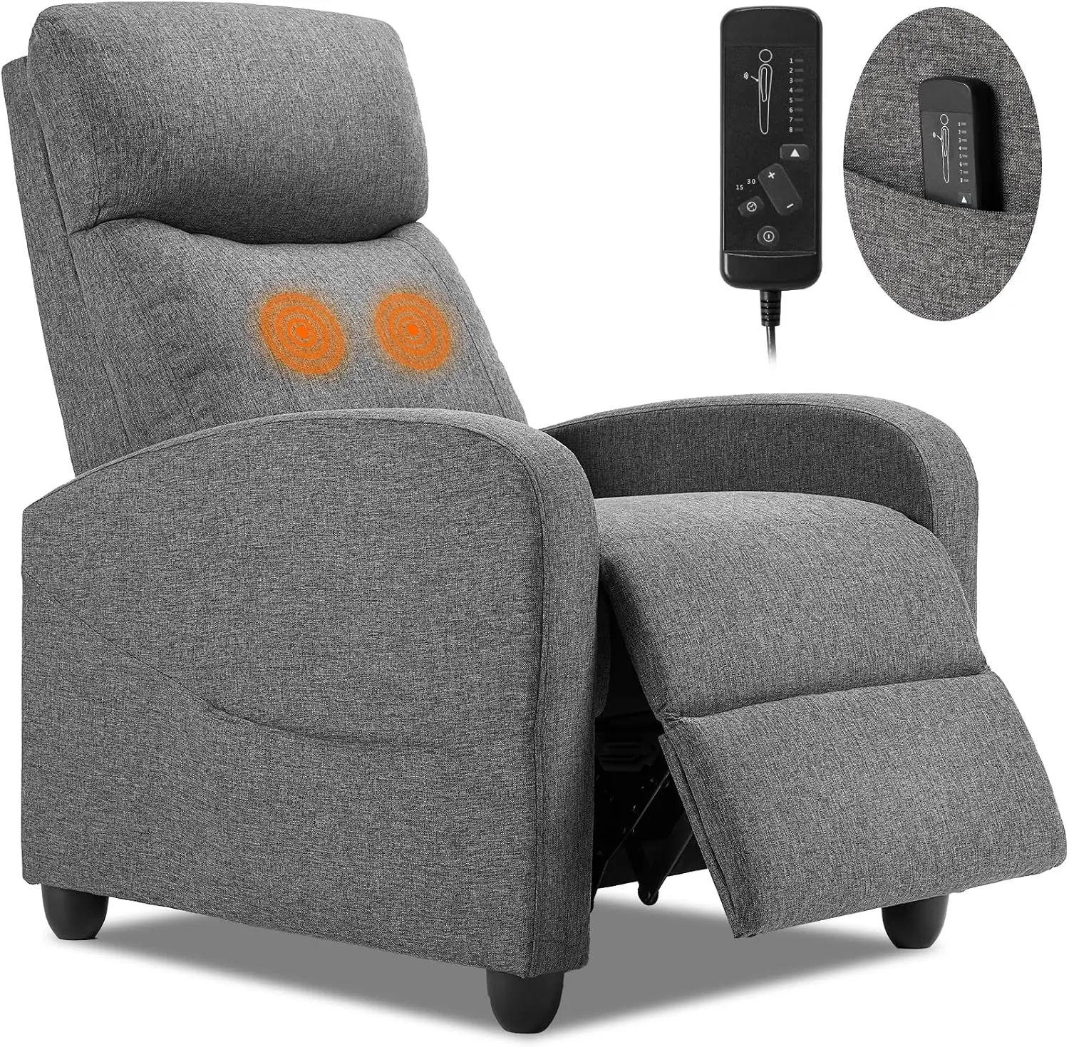 Massage Recliner Chair for Adults, Adjustable Home Theater Seating with Lumbar Support for Living Room, Modern Fabric Reclining for Small Space, Grey