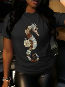 Creative Pattern Printed Women's Pure T-shirt, Fashionable and Versatile, Casual and Comfortable, with Soft Fabric, for Easy Outings