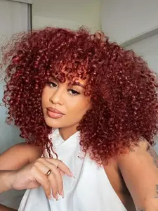 Afro Bomb Curly Wig for Women, Short Kinky Curly Coily Textured Wigs with Bangs, Big Bouncy Fluffy Synthetic Glueless Hair for Daily Use/ Party / Cosply (16 inch)