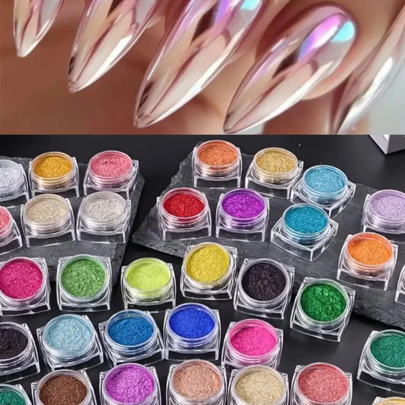 Christmas Chrome Powder Set, 40 Colors Metal Chrome Nail Powder Paint Y2K Mirror Effect UV Gel Polish DIY Thin Sheets Christmas Manicure Accessories Nail Art Design