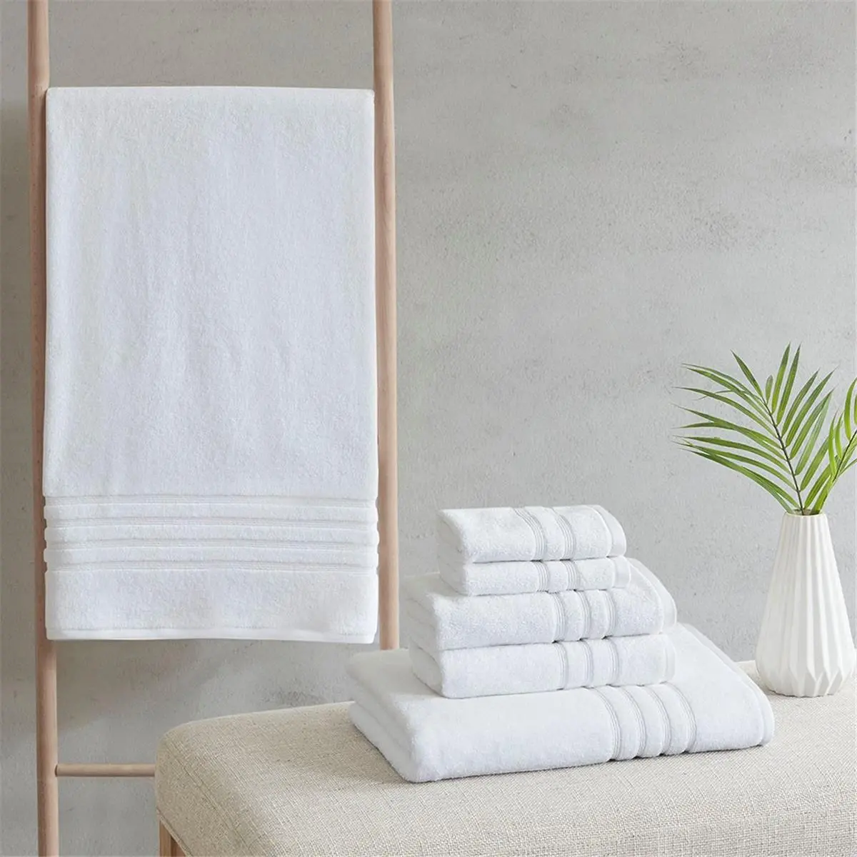 212 MAIN Linen Hand & Bath Towel Set, 6-Piece Multi-Sized Antimicrobial Chemical-Free 67% Cotton-Polyester Blend, Eco-Conscious White Set with 30x54 in. Towel & Odor Guard, Six-Piece Bath Towels, Antimicrobial Bath Towels