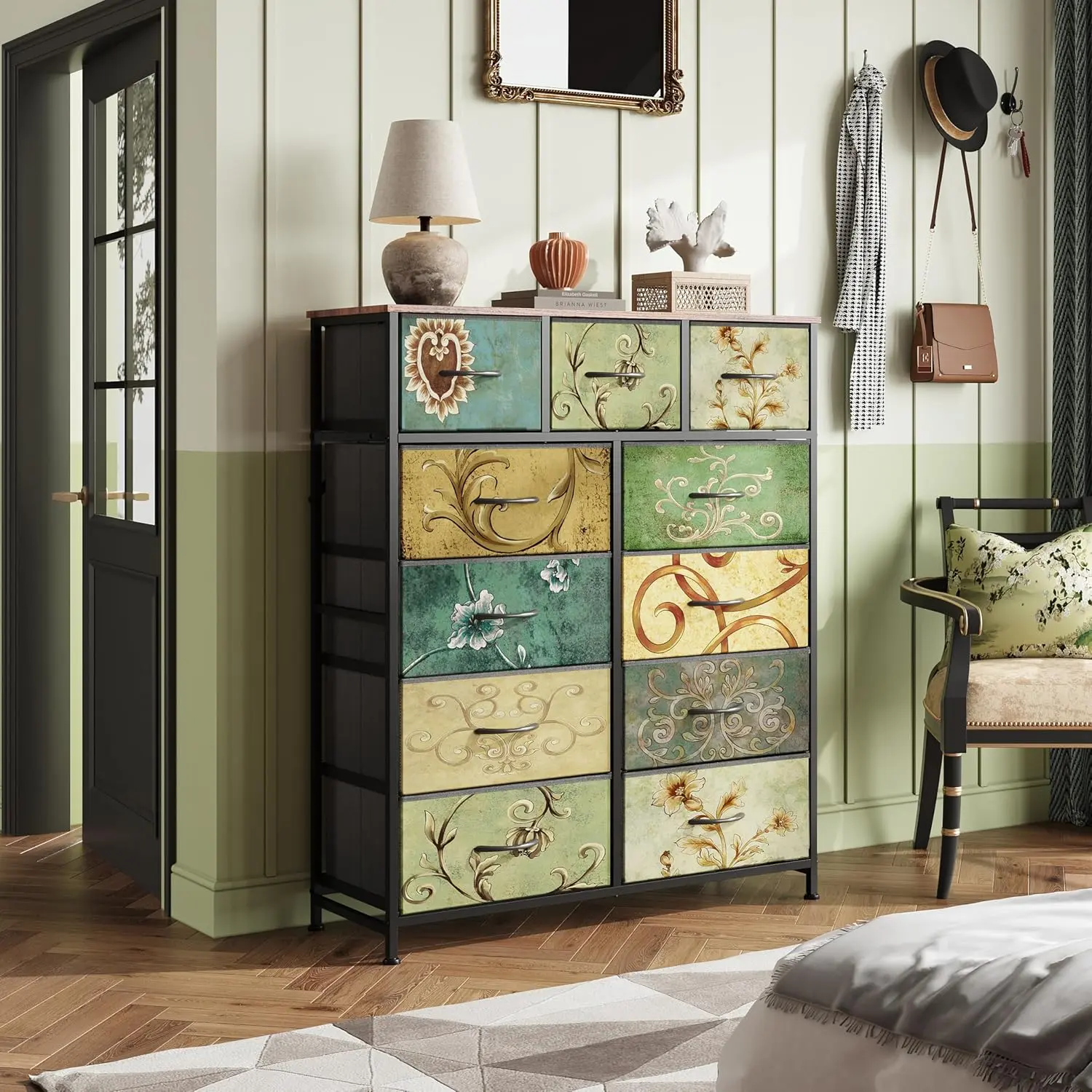 WLIVE Tall Dresser for Bedroom, Fabric Dressers Storage Tower, Dresser & Chest of Drawers Organizer Unit with 11 Drawers, Storage Cabinet, Hallway, Closets, Steel Frame, Wood Top