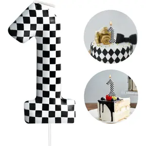 Racing Cars Themed Birthday Candle Number 1 Checkered Candle Birthday Party Decoration Cake Topper For Racing Car Party Decoration Theme Party Supplies (Number 1)