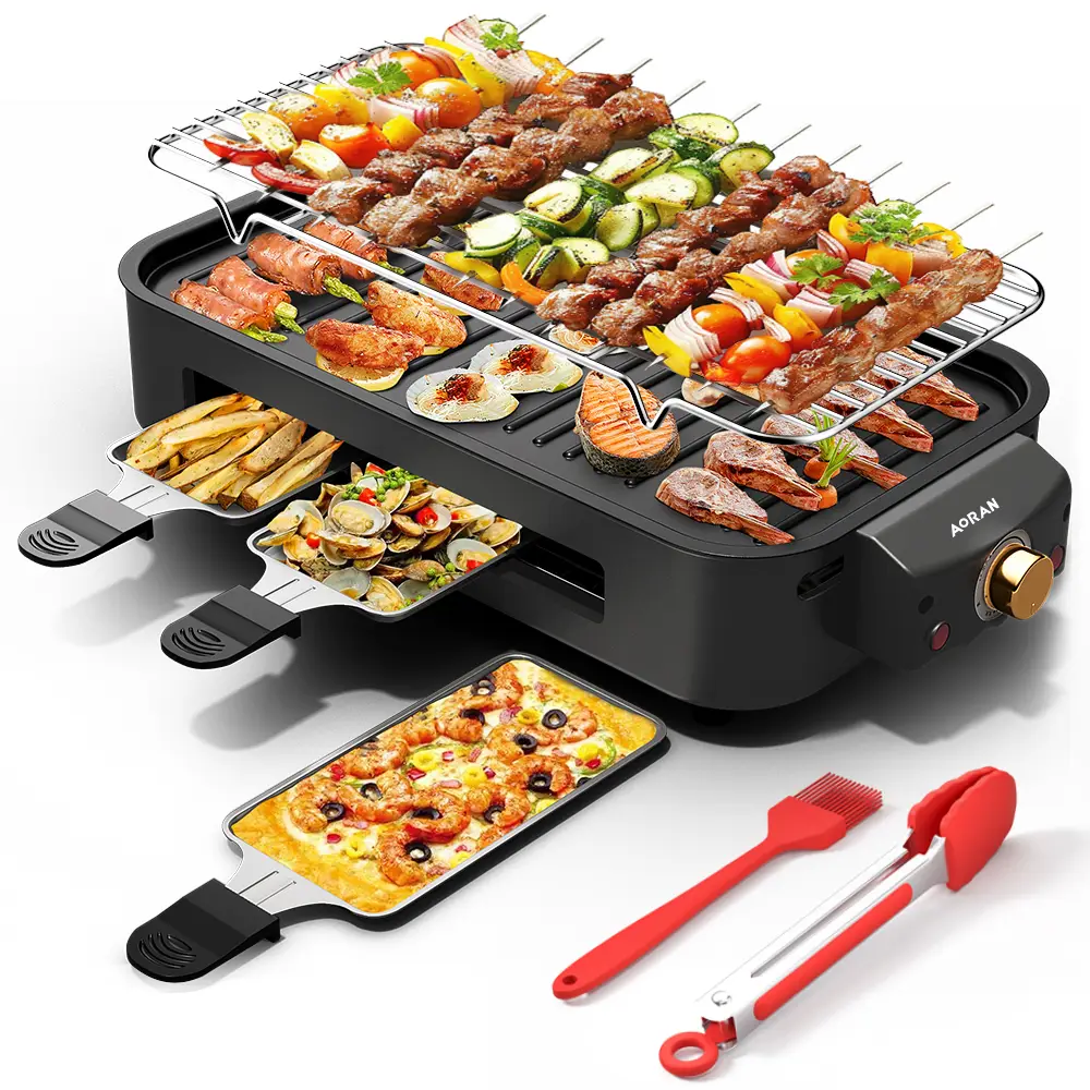 Indoor Smokeless Electric Korean BBQ Grill,Non-Stick Cooking Removable Plate,5 adjustable temperatures,Dishwasher Safe,1500W,Kitchen Appliances, House