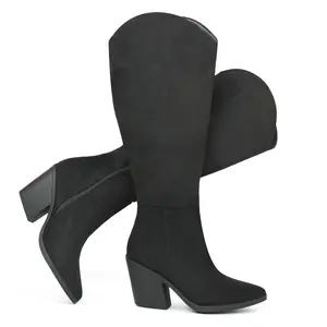 Hawkwell Women's Knee Thigh High Chunky Block Heel Boots Pointed Toe Classic Dress Boots