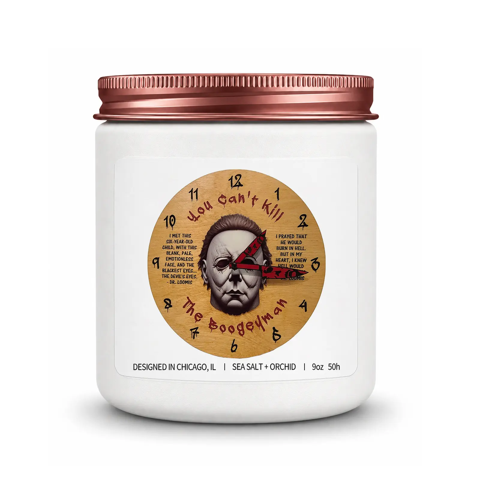 1Pc Handmade Soy Candle, Horror Clock Face Design, 50-Hour Burn, Spooky Gift for Horror Fans, Halloween Birthday Christmas Gift, Bedroom Movie Room Decor