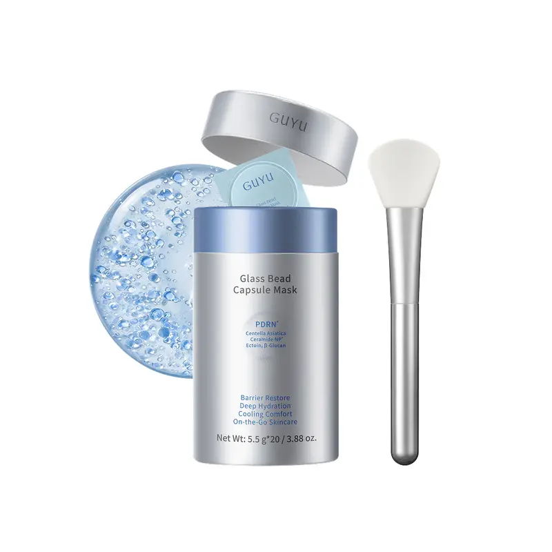 GUYU Glass Bead Cooling Jelly Face Mask - 20 Capsules with PDRN, Ceramides, Squalane, Active Peptides, Lightweight Gentle Daily Moisturizer for Sensitive Skin, Portable Travel-Friendly, Nourishing, Soothing, Skin Repair, Radiant Dewy Glow