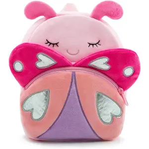 Cute Toddler Backpack Plush Animal Cartoon Mini Travel Bag for Baby Girl Boy 2-6 Years (Pink Butterfly)