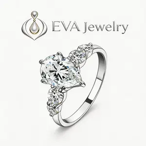 [EVA Jewelry] Pear Cut 3CT 925 Sterling Silver Synthetic Moissanite Ring