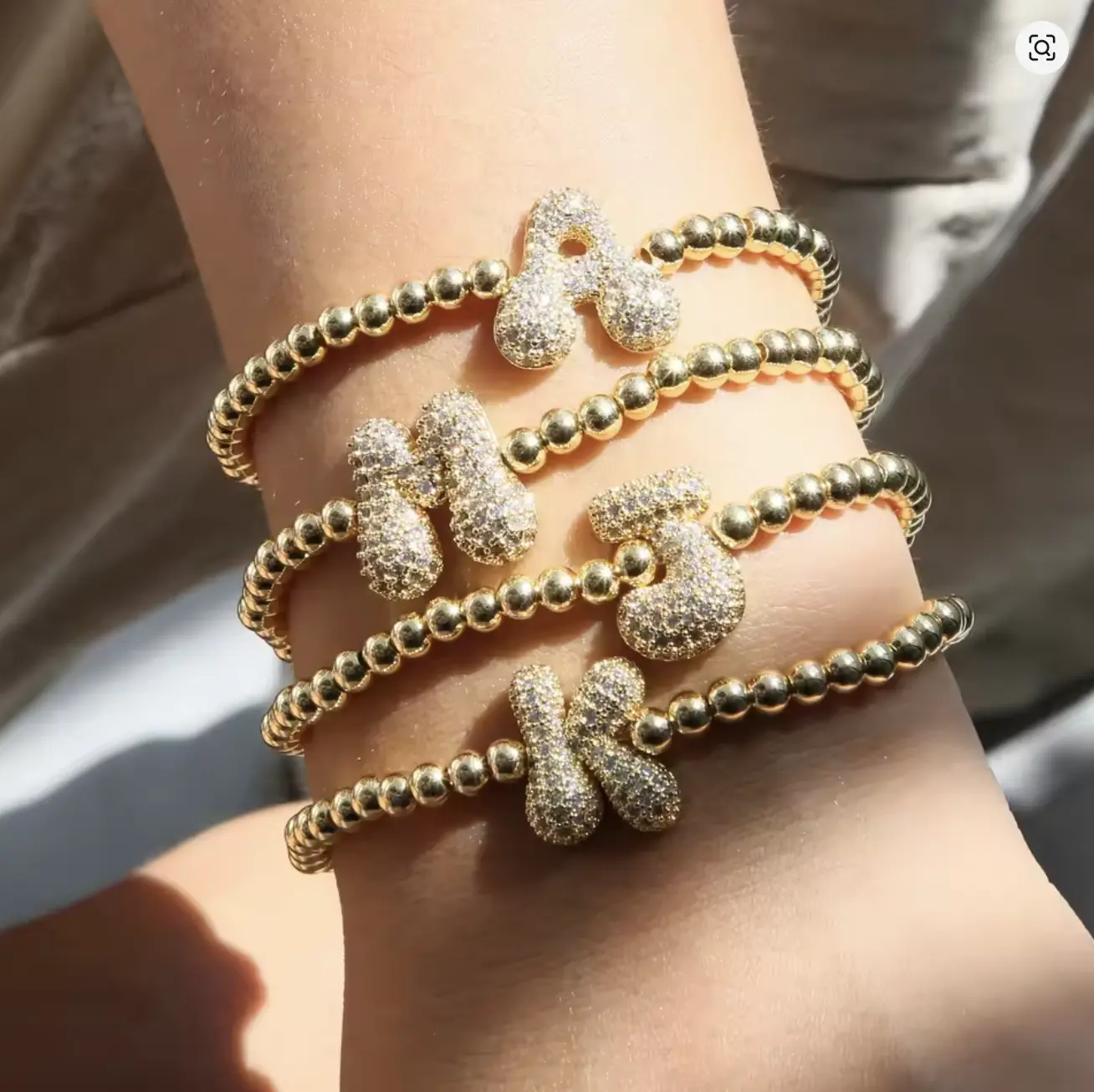 Initial Bubble Bracelet Golden Plated Beads With Pave vacation gift
