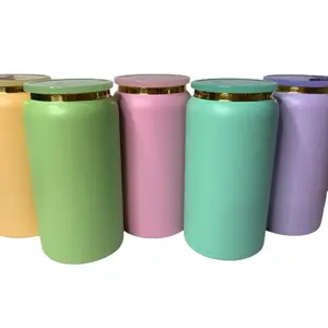 16oz Pastel (5pk) Stainless Steel Gold Plated Can with Acrylic Lids - Perfect for Your Beverages - Drinkware, Flasks