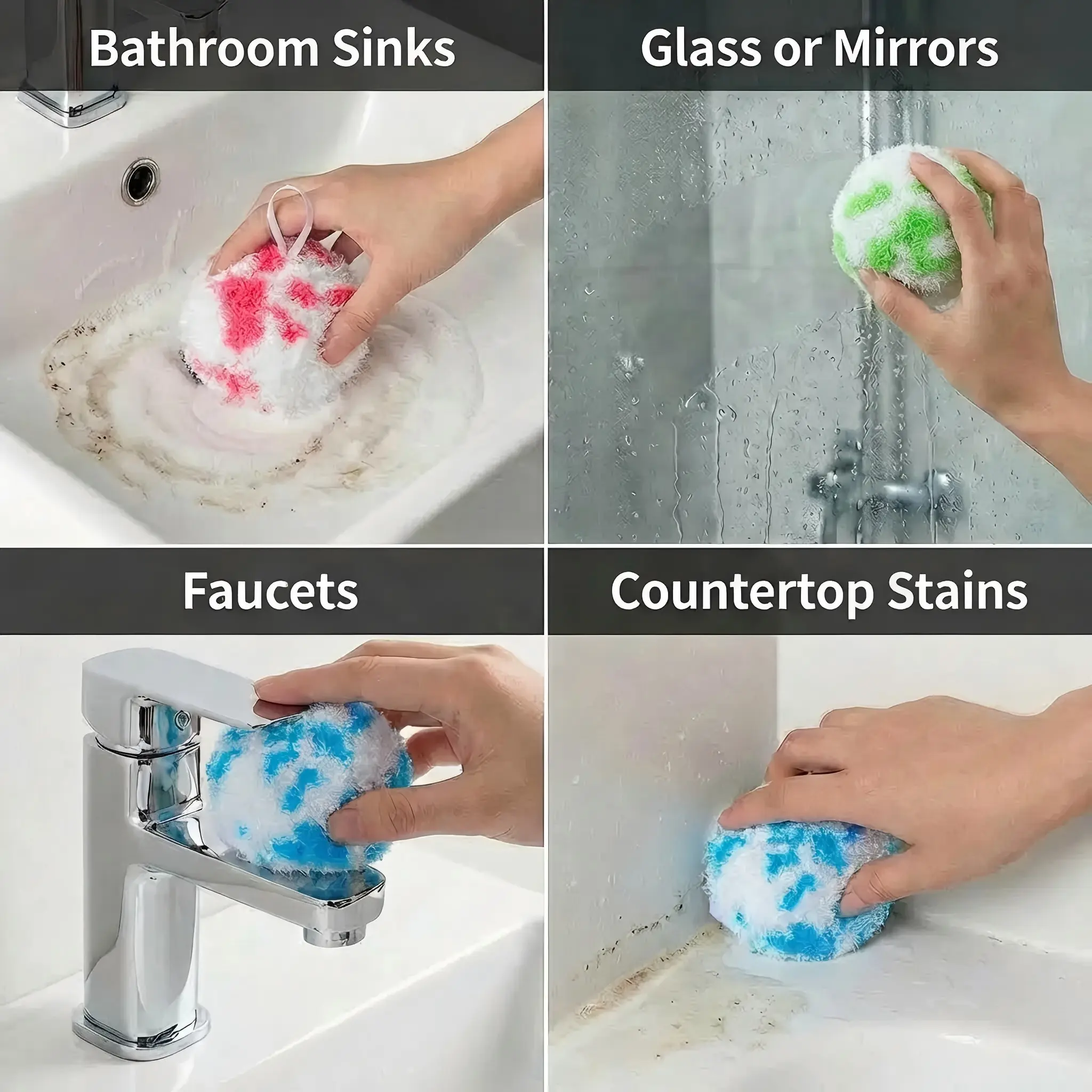 Magic Cleaning Balls 3PCS, No-Cleaner Multi-Purpose Scrubber, Wall-Mounted Bathroom Cleaning Kit for Sink, Bathtub, Vanity, Wash Basin & Faucet