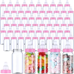 60 Pcs 4.5 Inch Baby Mini Milk Bottle Fillable Candy Box for Baby Shower Favor Small Plastic Candy Container DIY Gift for Boy Girl Newborn Baptism Party Decor Pink