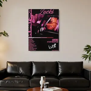 Framed 1pc Framed 2D Flat Canvas Print Lucki Sx Money Drgs Album Cover Art, Perfect for Bedroom, Dorm Room, Studio Apartment, Living Room, and Music Room Decor, 2D Flat