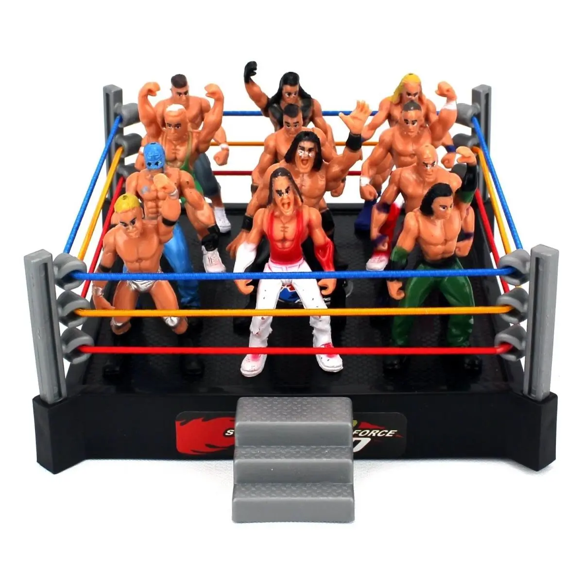 212 MAIN Unisex Little Wrestlers Plastic Actionfigure - 1 Cage Set with 1 Stage Ring Wrestling Battle Arena, Choking Hazard: Contains Small Parts, for Kids' Playtime