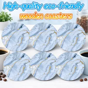 Marble Pattern Wood Coasters Set of 6 – Modern Non-Slip Heatproof Drink Coasters for Coffee Table Desk Countertop – Luxury Faux Marble Home Decor – Best Dad Gift for Fathers Day Birthday Christmas
