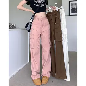 Casual Work Pants High Waist Straight Wide Leg Loose Skinny Drag Jeans Ladies