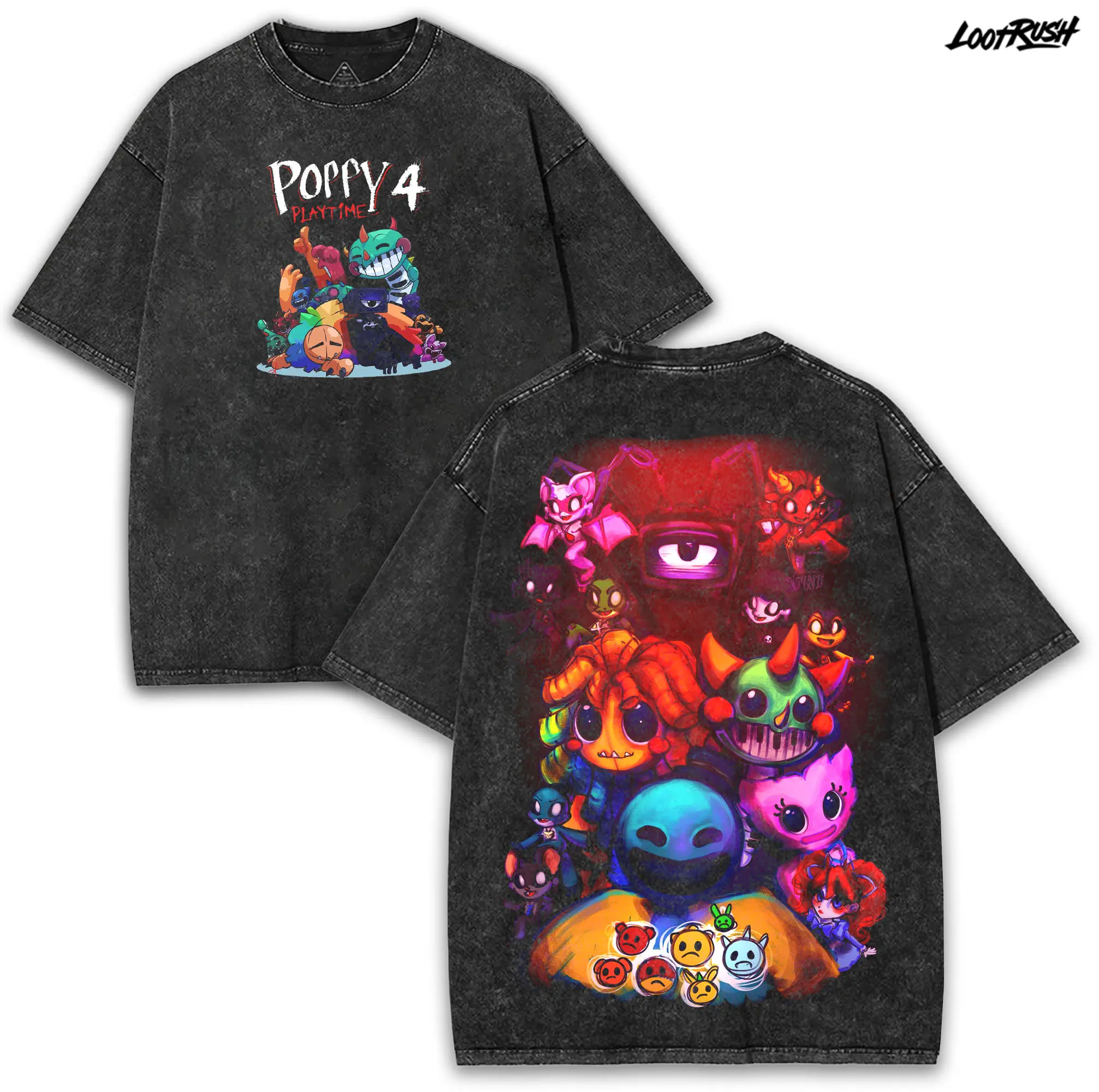 Poppy Playtime Chapter 4 Oversized Washed Vintage Tee Double Printed 260GSM Heavy Cotton | Collector Horror Game Drop
