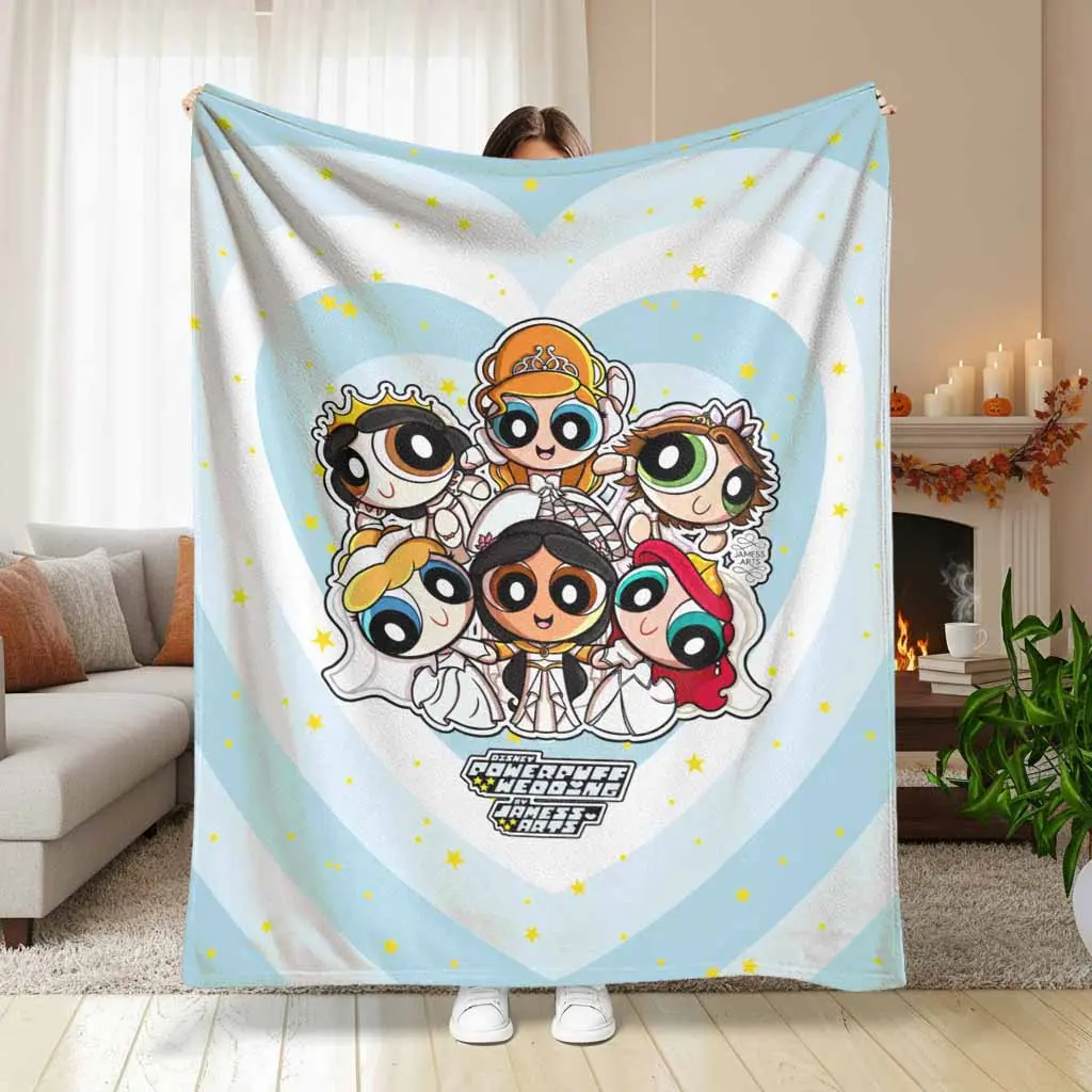 Cartoon Princess Wedding Flannel Blanket Anime Characters Print Soft Cozy Lightweight Warm Fuzzy Throw Ideal For Bedding Living Room Sofa Couch Camping Traveling Romantic Gift Anniversary Birthday Decor